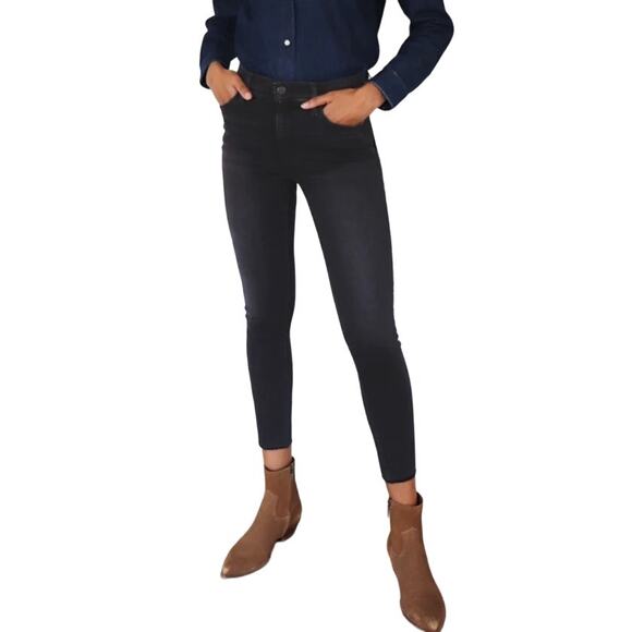 Denim Forum The Nico Mid Rise Skinny Denim Jeans Raw Hem Cropped Dark Wash 24 - Picture 1 of 5